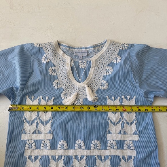 Mi Golondrina Tunic Embroidered Blouse Blue White With Tassels Size S - Picture 4 of 5